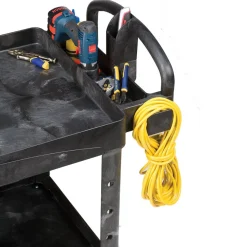 Rubbermaid Commercial 25.9 in. x 45.2 in. x 32.2 in. 500 lbs. Capacity 2 Lipped Shelves Heavy-Duty Plastic Utility Cart - Black