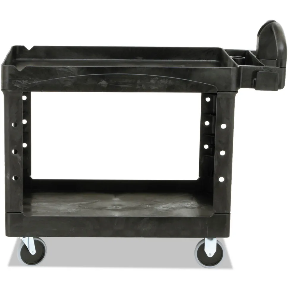 Rubbermaid Commercial 25.9 in. x 45.2 in. x 32.2 in. 500 lbs. Capacity 2 Lipped Shelves Heavy-Duty Plastic Utility Cart - Black