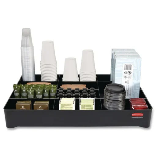 Rubbermaid Commercial 18.75 in. x 3.62 in. 11-Section Amenity Organizer for all Rubbermaid Commercial Full-Size and Compact Housekeeping Carts - Black