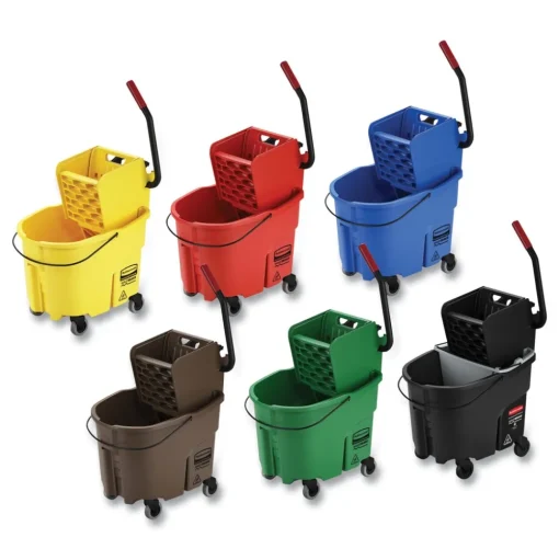 Rubbermaid Commercial 44 qt. WaveBrake 2.0 Down-Press Plastic Bucket/Wringer Combos - Yellow