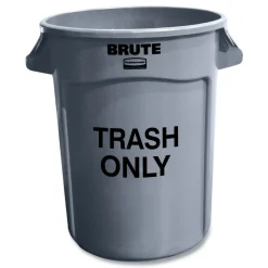 Rubbermaid Commercial Brute 32 gal (Trash Only) Imprint Plastic Vented Container - Round Gray