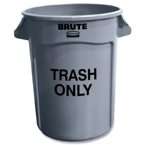 Rubbermaid Commercial Brute 32 gal (Trash Only) Imprint Plastic Vented Container - Round Gray