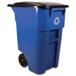 Rubbermaid Commercial Brute 50-Gallon Square Recycling Rollout Container - Blue