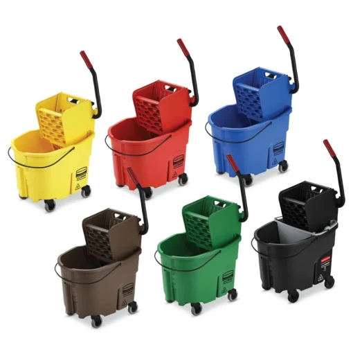 Rubbermaid Commercial FG758888RED WaveBrake 2.0 35 qt. Side-Press Plastic Bucket/Wringer Combos - Red