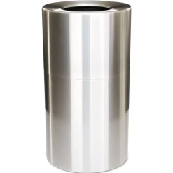 Rubbermaid Commercial 35-Gallon Open Top Round Indoor Receptacle with Liner - Satin Aluminum