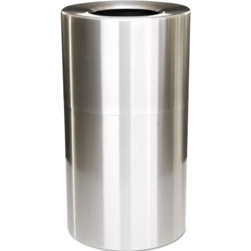 Rubbermaid Commercial 35-Gallon Open Top Round Indoor Receptacle with Liner - Satin Aluminum