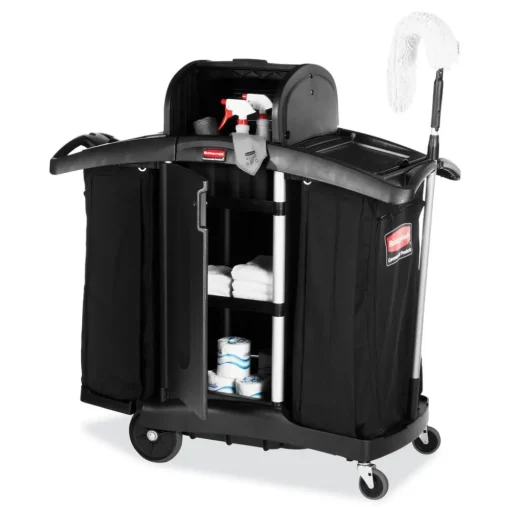 Rubbermaid Commercial High-Security 2-Shelf Housekeeping Cart - Black/Silver