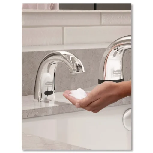 Rubbermaid Commercial One Shot 1.9 in. x 5.5 in. x 4 in. Touch Free Foam Soap Dispenser - Polished Chrome