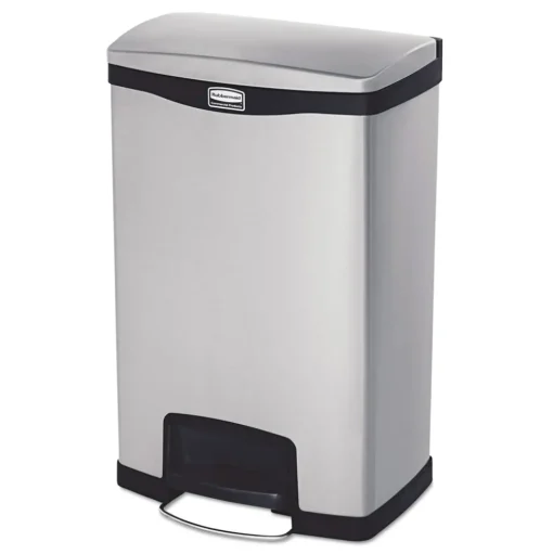 Rubbermaid Commercial Slim Jim 13-Gallon Front Step Style Stainless Steel Step-On Container - Black