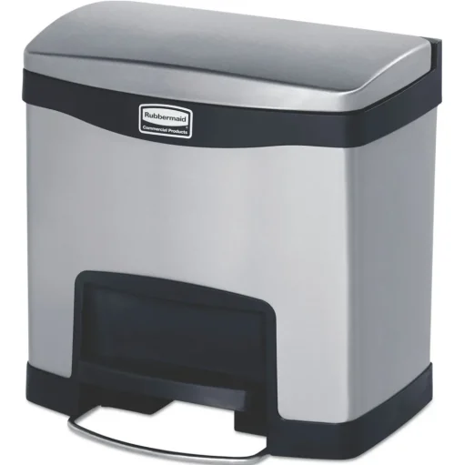 Rubbermaid Commercial Slim Jim 4-Gallon Front Step Style Stainless Steel Step-On Container - Black
