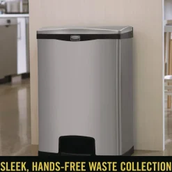 Rubbermaid Commercial Slim Jim 24-Gallon Front Step Style Stainless Steel Step-On Container - Black