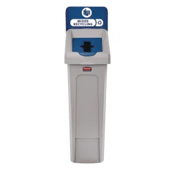 Rubbermaid Commercial Slim Jim Recycling Station Kit 1-Stream Mixed Recycling 23 gal Plastic Gray/Blue