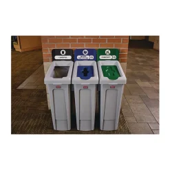 Rubbermaid Commercial Slim Jim Recycling Station Kit 1-Stream Mixed Recycling 23 gal Plastic Gray/Blue