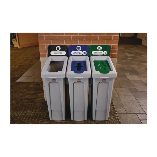 Rubbermaid Commercial Slim Jim Recycling Station Kit 1-Stream Mixed Recycling 23 gal Plastic Gray/Blue
