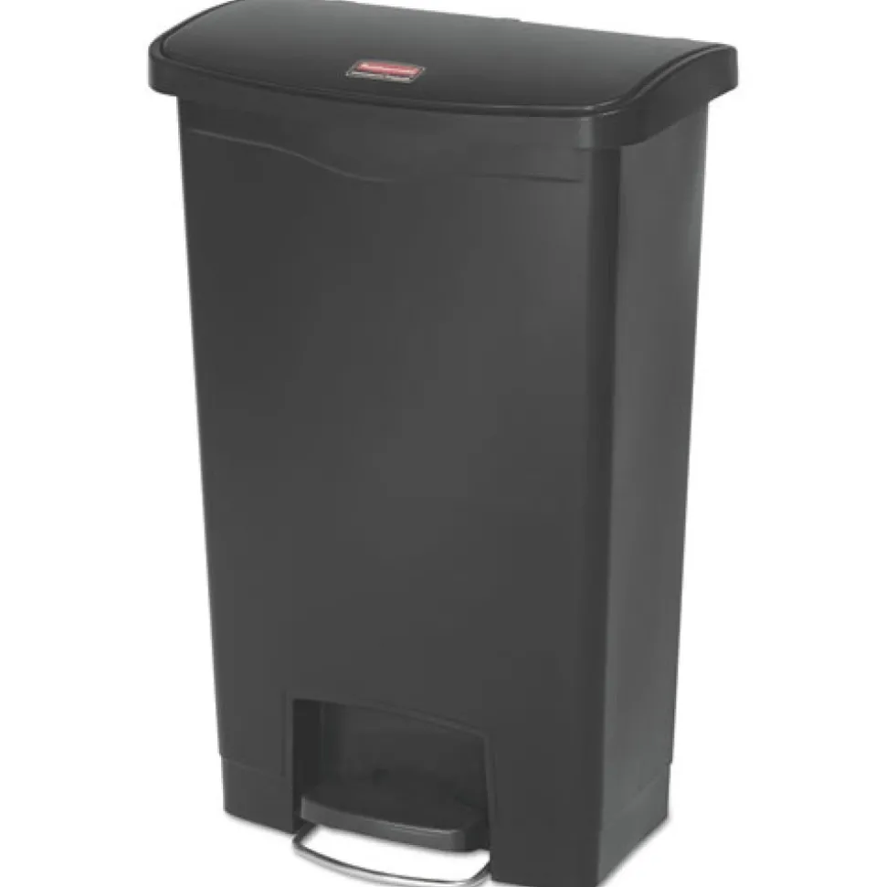 Rubbermaid Commercial Streamline 13-Gallon Front Step Style Resin Step-on Container - Black