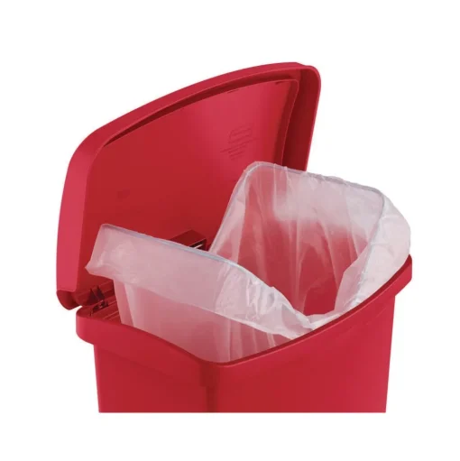 Rubbermaid Commercial Streamline 13-Gallon Front Step Style Resin Step-On Container - Red
