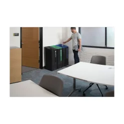 Rubbermaid Commercial Sustain 15 gal Metal/Plastic Decorative Refuse with Recycling Lid - Black/Blue