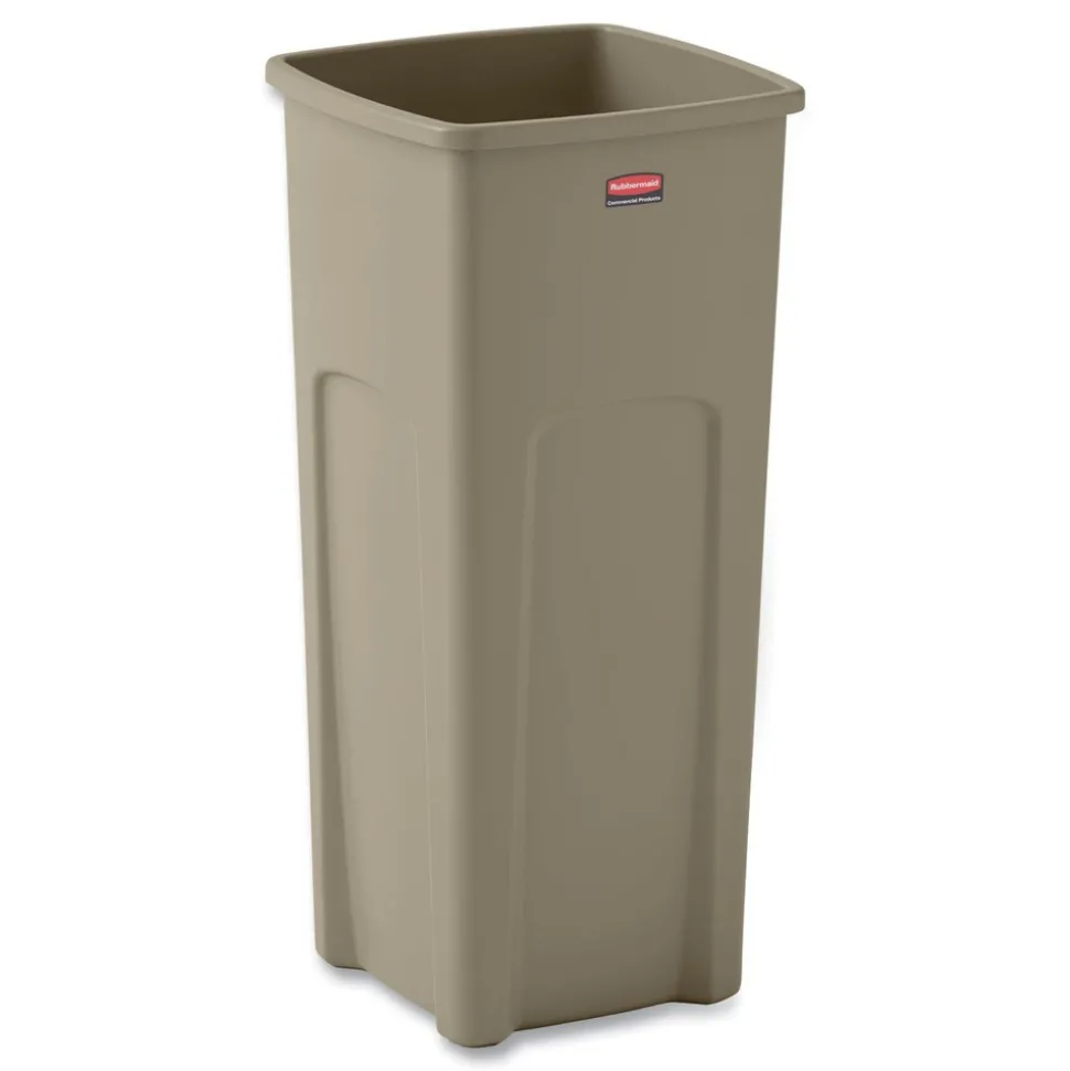 Rubbermaid Commercial Untouchable 23 Gallon Square Plastic Waste Container - Beige