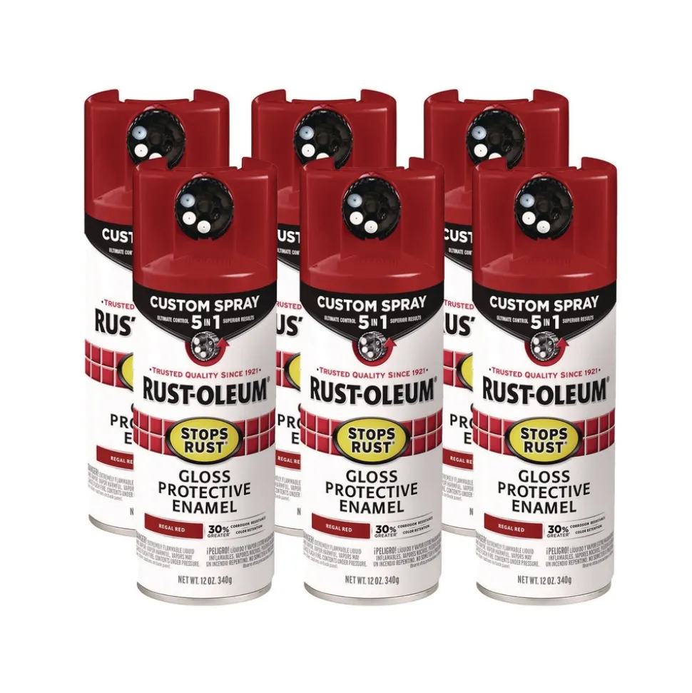 Rust-Oleum Stops Rust 5-in-1 Spray Paint, Gloss Regal Red, 12 oz Aerosol Can, 6/Carton