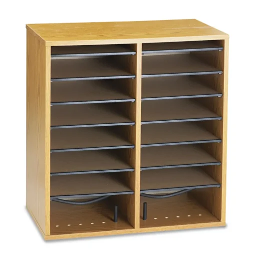 Safco 16 Compartments 19.5 in. x 11.75 in. x 21 in. Wood/Laminate Literature/CD Sorter - Medium Oak