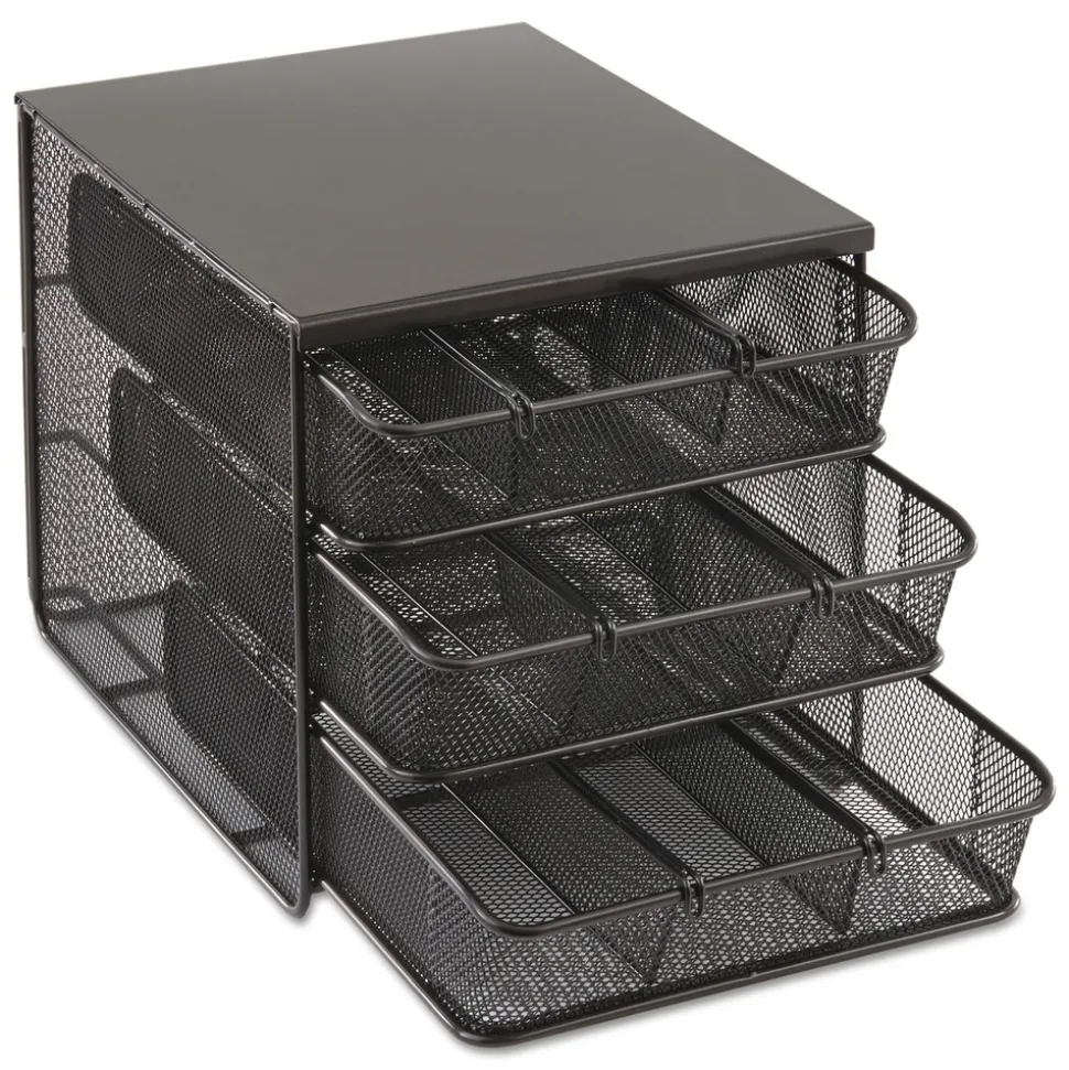 Safco 11.5 in. x 8.25 in. x 8.25 in. 7 Compartments 3 Drawer Hospitality Organizer - Black