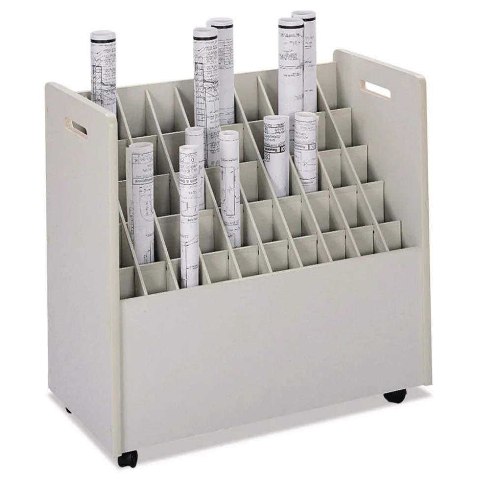 Safco 30.25 in. x 15.75 in. x 29.25 in. 50 Compartments Laminate Mobile Roll Files - Putty
