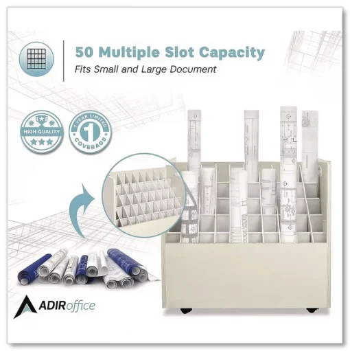 Safco 30.25 in. x 15.75 in. x 29.25 in. 50 Compartments Laminate Mobile Roll Files - Putty