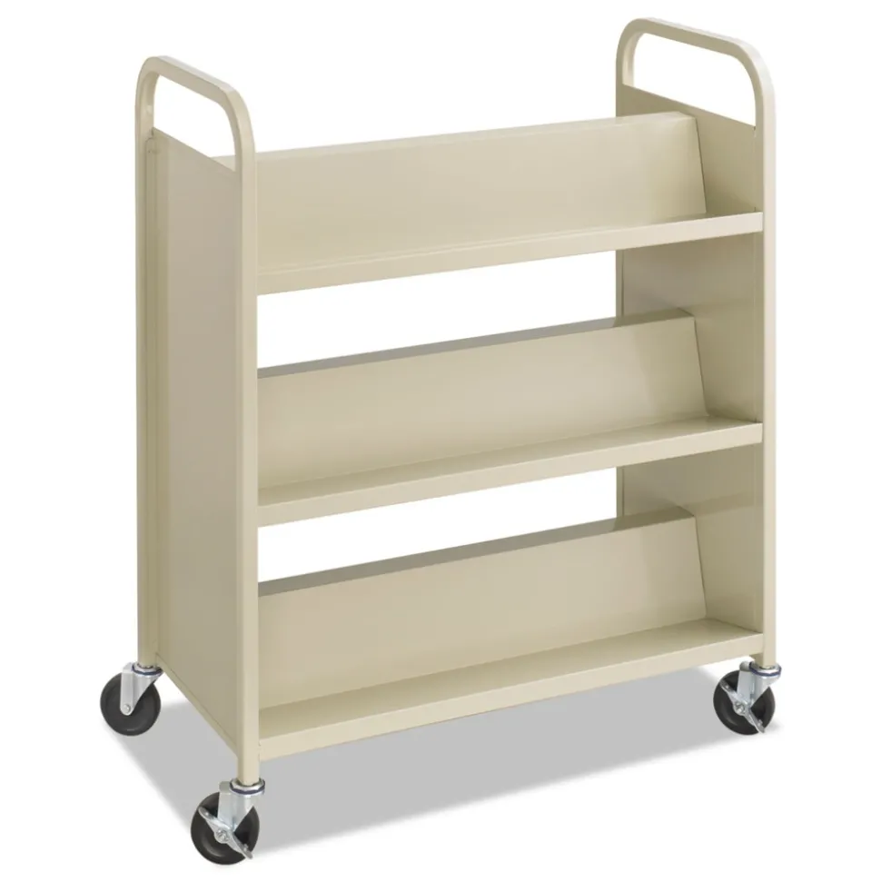 Safco 36 in. x 18.5 in. x 43.5 in. 300 lbs. Capacity 6 Shelves Metal Steel Double-Sided Book Cart - Sand