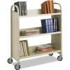 Safco 36 in. x 18.5 in. x 43.5 in. 300 lbs. Capacity 3 Shelves Metal Steel Double-Sided Book Cart - Sand