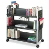 Safco 41.25 in. x 17.75 in. x 41.25 in. 6 Shelves 1 Bin Scoot Double-Sided Metal Book Cart - Black