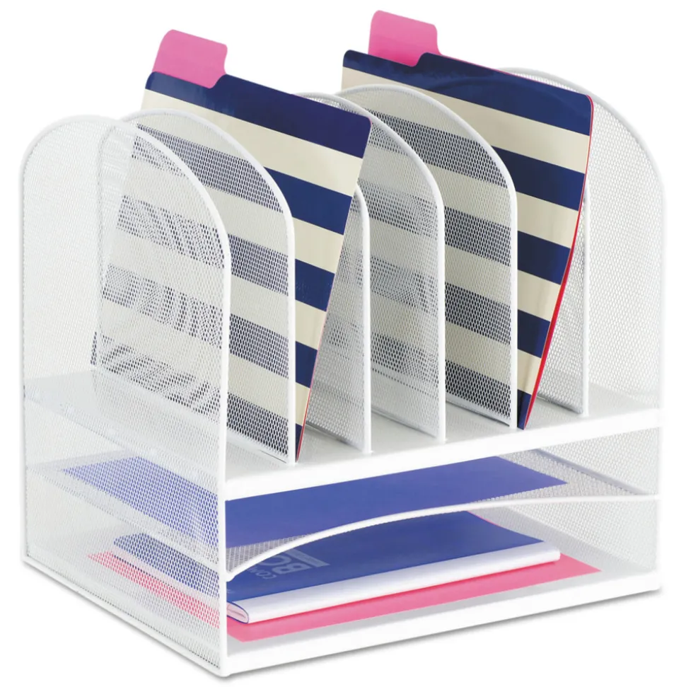 Safco 13.25 in. x 11.5 in. x 13 in. Letter Size Files Onyx Mesh Desk Organizer with 2 Horizontal and 6 Upright Sections - White