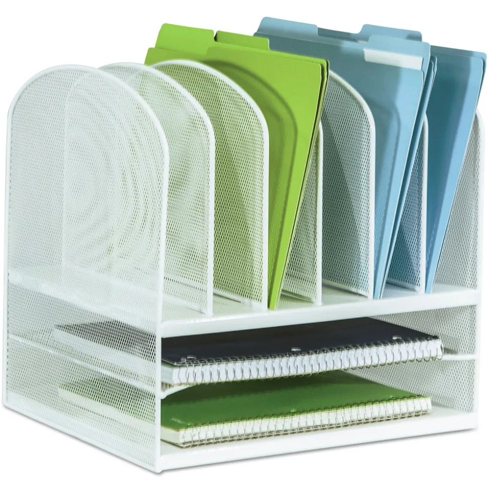 Safco 13.25 in. x 11.5 in. x 13 in. Letter Size Files Onyx Mesh Desk Organizer with 2 Horizontal and 6 Upright Sections - White