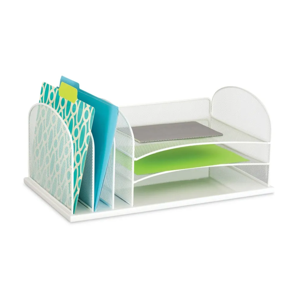 Safco 19.5 in. x 11.5 in. x 8.25 in. Letter Size Files Onyx Desk Organizer with Three Horizontal and Three Upright Sections - White