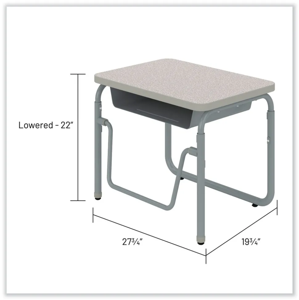 Safco 27.75 in. x 19.75 in. x 22 in. to 30 in. AlphaBetter 2.0 Height-Adjustable Student Desk with Pendulum Bar and Book Box - Pebble Gray
