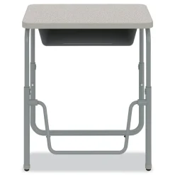 Safco 27.75 in. x 19.75 in. x 22 in. to 30 in. AlphaBetter 2.0 Height-Adjustable Student Desk with Pendulum Bar and Book Box - Pebble Gray