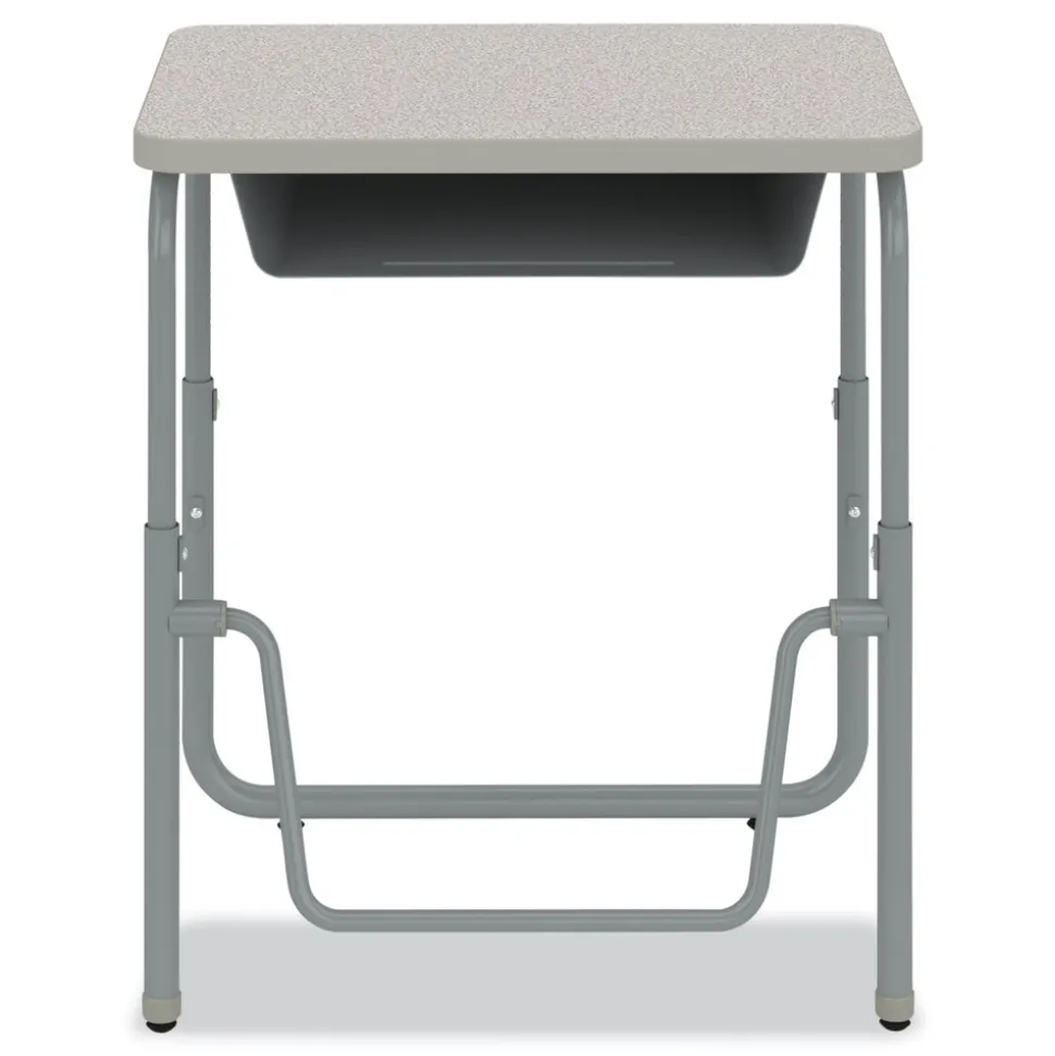 Safco 27.75 in. x 19.75 in. x 22 in. to 30 in. AlphaBetter 2.0 Height-Adjustable Student Desk with Pendulum Bar and Book Box - Pebble Gray