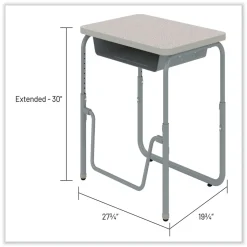 Safco 27.75 in. x 19.75 in. x 22 in. to 30 in. AlphaBetter 2.0 Height-Adjustable Student Desk with Pendulum Bar and Book Box - Pebble Gray