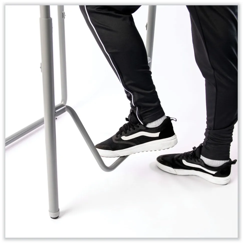 Safco 27.75 in. x 19.75 in. x 29 in. to 43 in. AlphaBetter 2.0 Height-Adjustable Student Desk with Pendulum Bar and Book Box - Pebble Gray