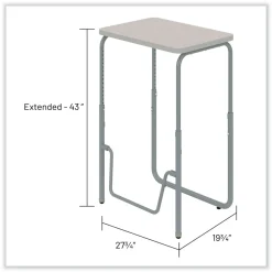 Safco 27.75 in. x 19.75 in. x 29 in. to 43 in. AlphaBetter 2.0 Height-Adjustable Student Desk with Pendulum Bar and Book Box - Pebble Gray