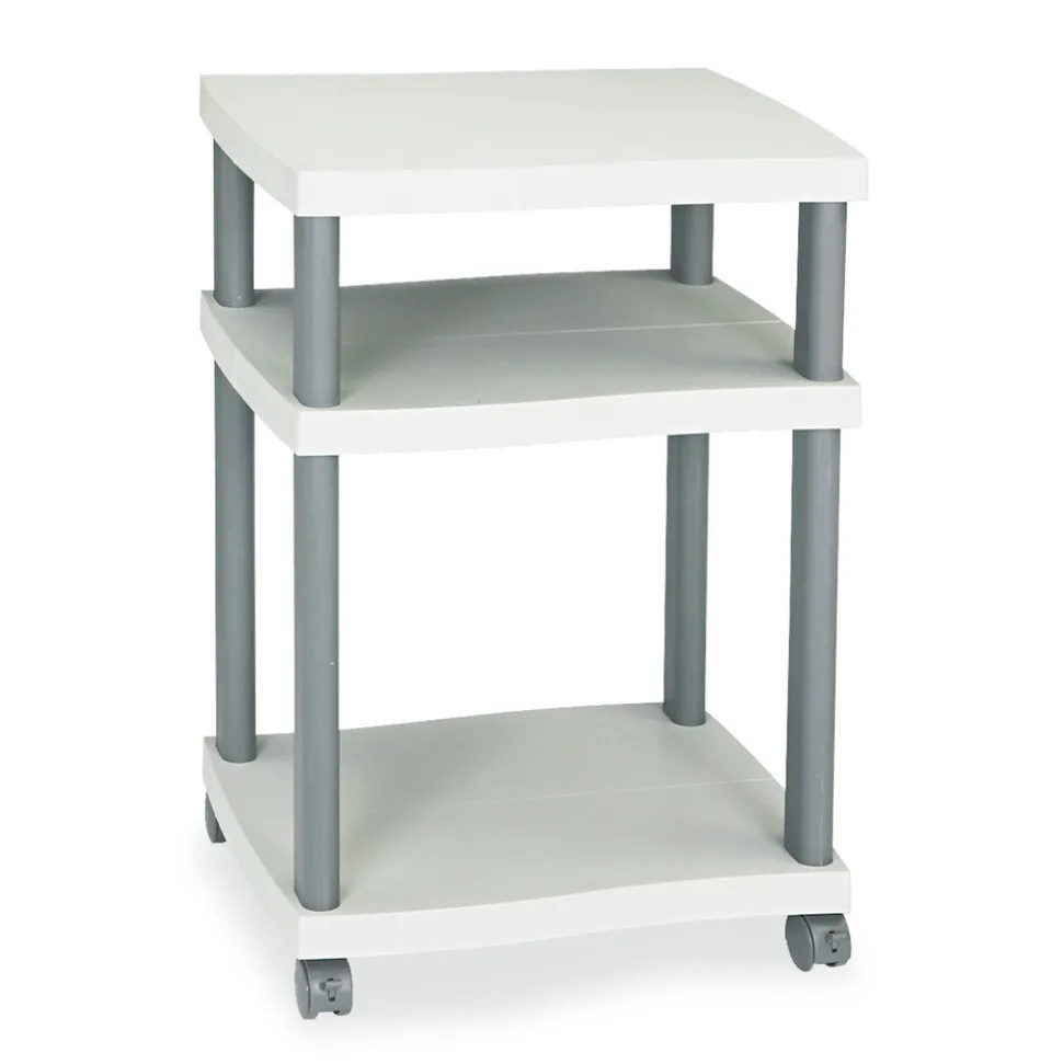 Safco 20 in. x 17.5 in. x 29.25 in. Wave Design Plastic 3-Shelf Deskside Printer Stand - White/Charcoal Gray