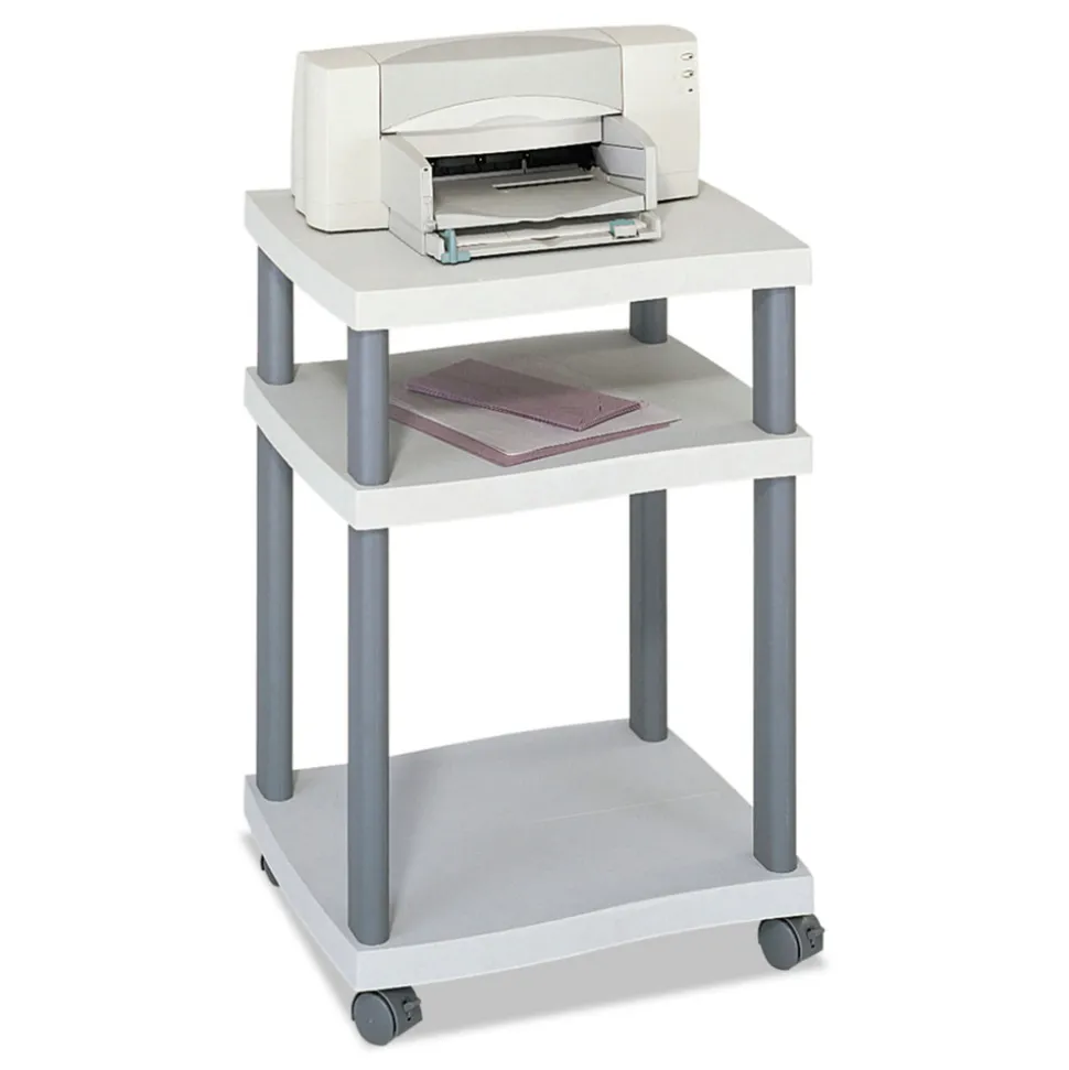Safco 20 in. x 17.5 in. x 29.25 in. Wave Design Plastic 3-Shelf Deskside Printer Stand - White/Charcoal Gray