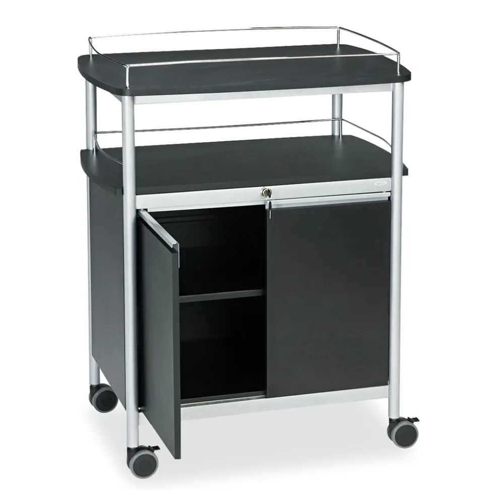 Safco 8964BL 33.5 in. x 21.75 in. x 43 in. 4 Shelves Plastic Mobile Beverage Cart - Black