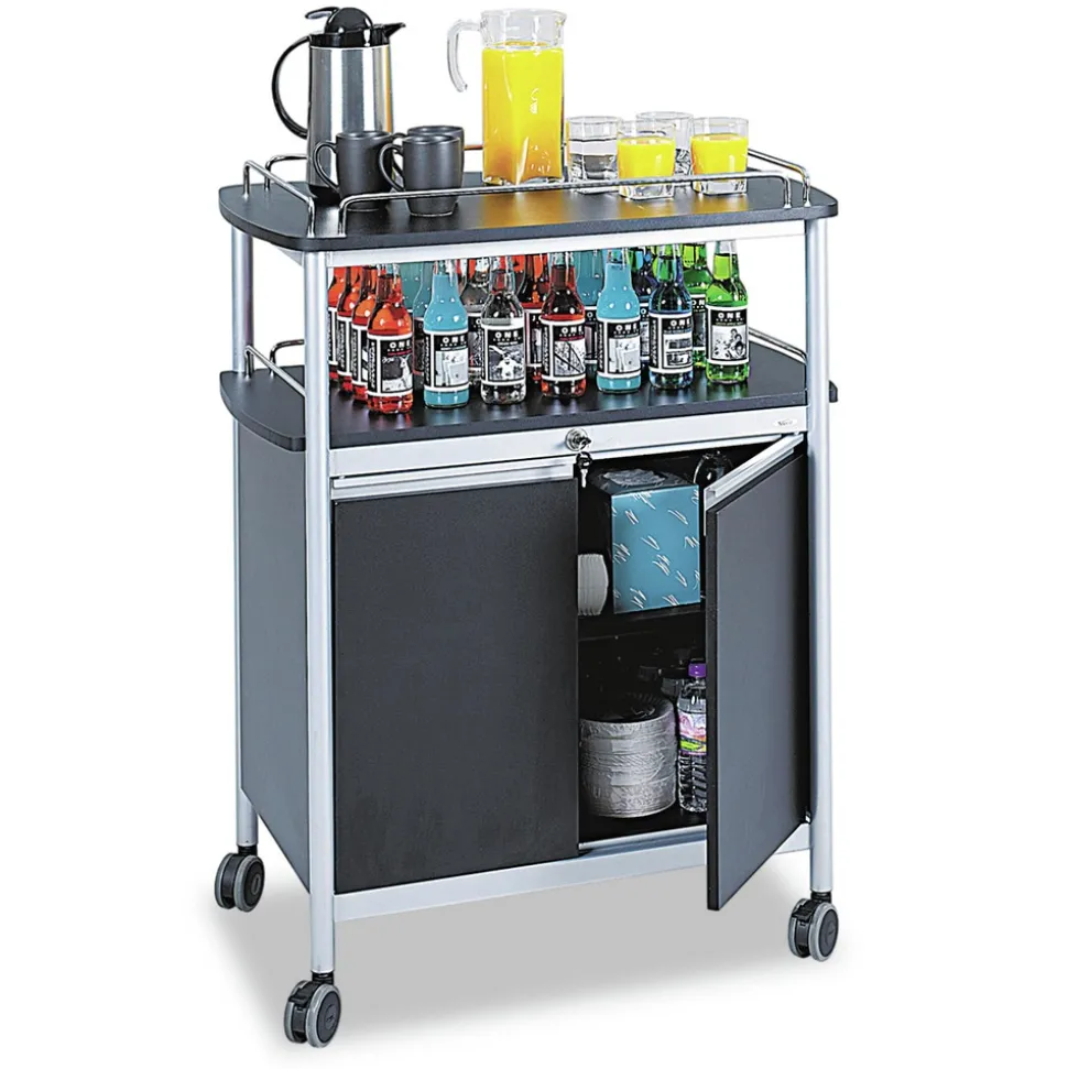 Safco 8964BL 33.5 in. x 21.75 in. x 43 in. 4 Shelves Plastic Mobile Beverage Cart - Black