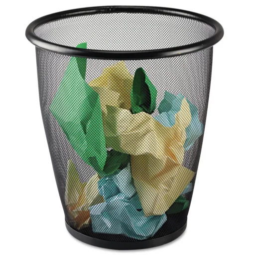 Safco Onyx 5-Gallon Round Steel Mesh Wastebasket - Black