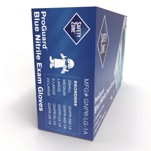 Safety Zone ProGuard Nitrile Gloves, Powder-Free, 3 mil, Blue, Large, 1,000/Carton