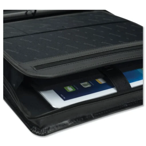 Samsill 11 in. x 13 1/2 in. 2-Part 1 in. Cap Leather Multi-Ring Zippered Portfolio - Black