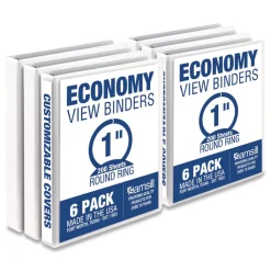 Samsill 11 in. x 8.5 in. 1 in. Capacity 3 Rings Economy Round Ring View Binder - White (6/Carton)