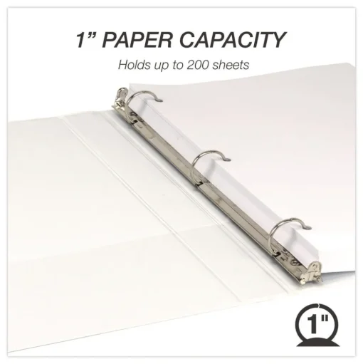 Samsill 11 in. x 8.5 in. 1 in. Capacity 3 Rings Economy Round Ring View Binder - White (12/Carton)
