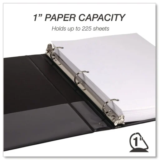 Samsill 11.5 in. x 8.5 in. 3 Rings 1 in. Capacity Durable D-Ring View Binders - Black (4/Pack)