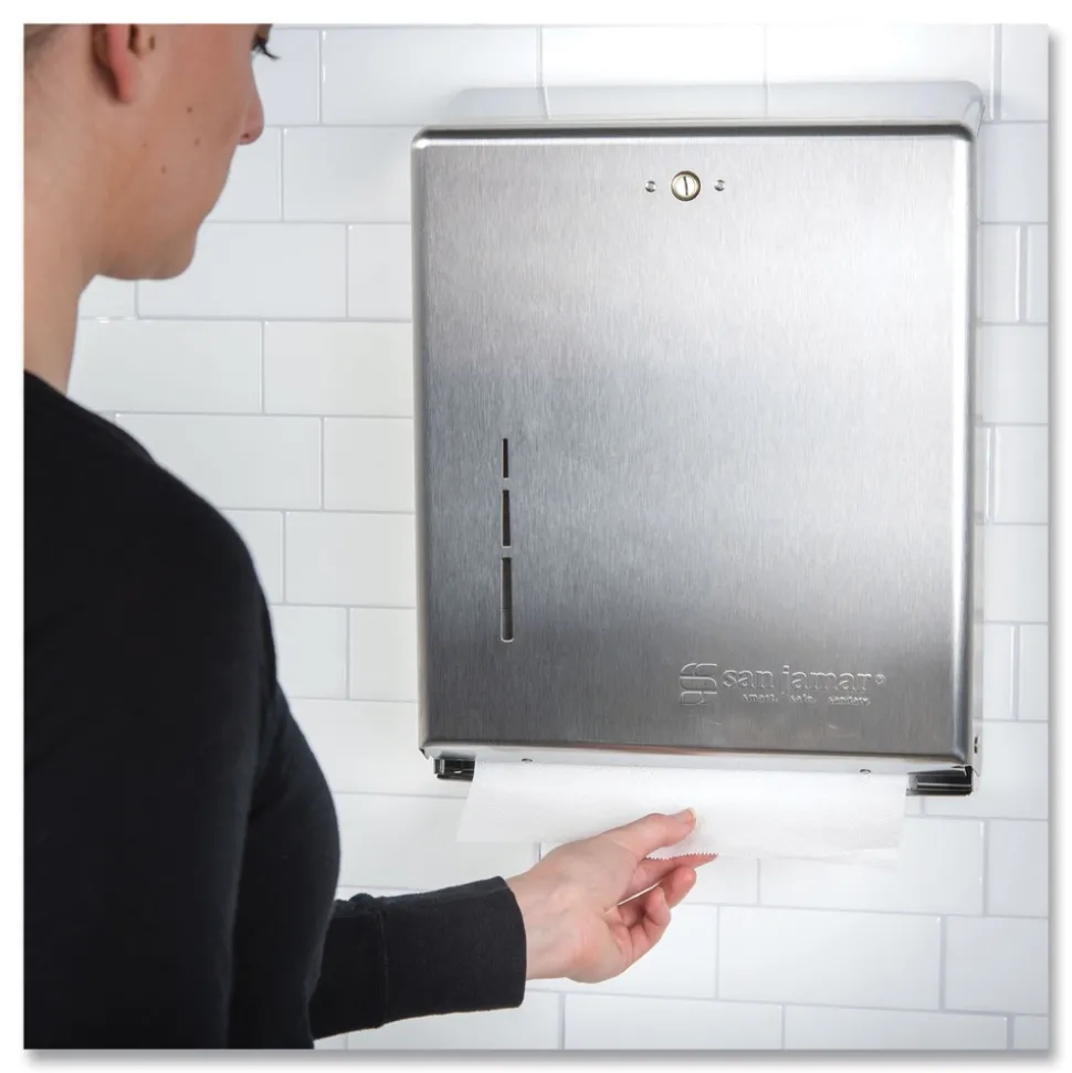 San Jamar 11.38 in. x 4 in. x 14.75 in. C-Fold/Multifold Towel Dispenser - Stainless Steel